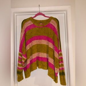 Free People Pink and Olive Striped Sweater